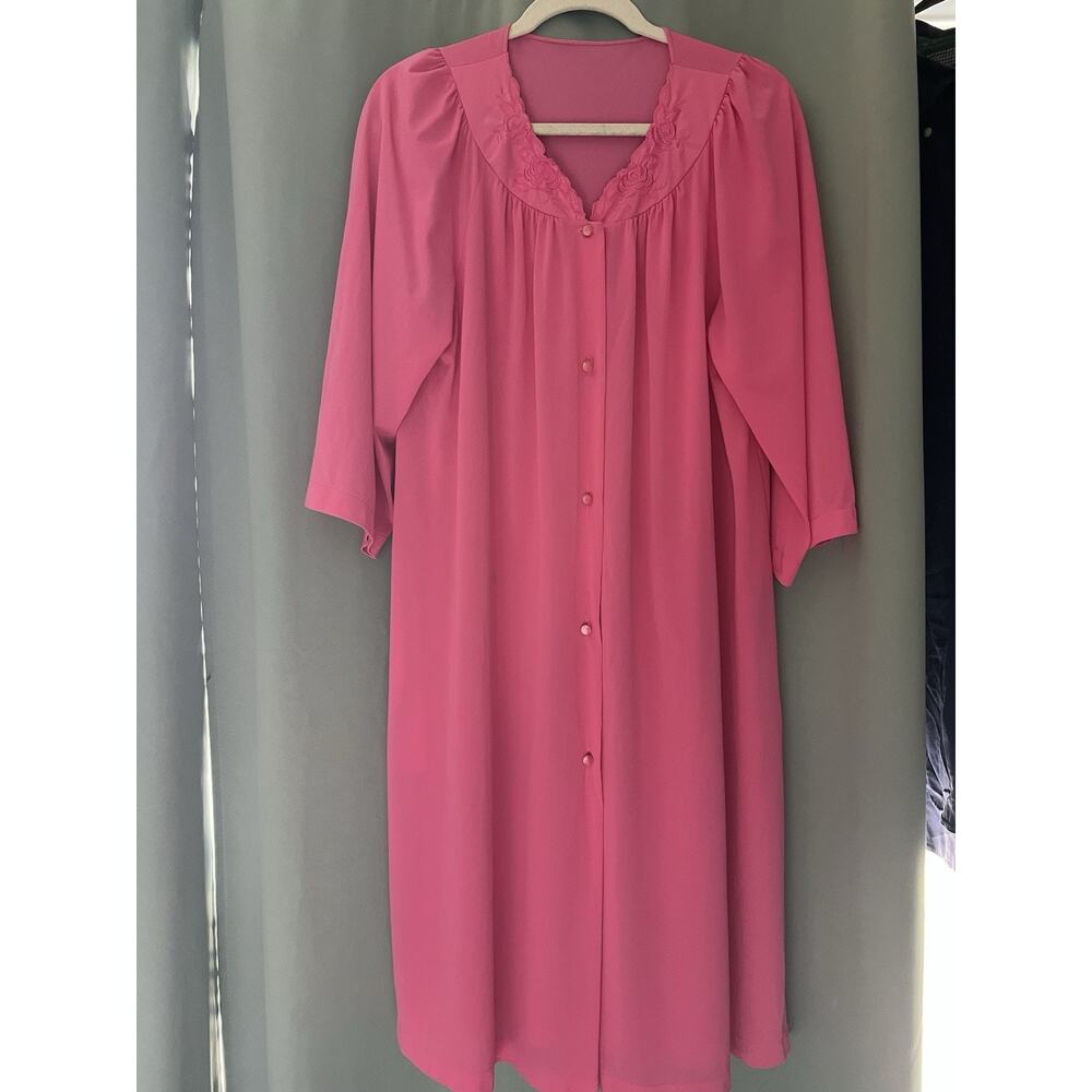 Vintage Hot Pink Shadowline Robe Housecoat Mumu M L Cottagecore Grannycore
